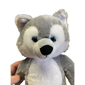 Build A Bear Great Wolf Lodge Rare Blue eyes husky gray wolf 16” Soft Plush BAB